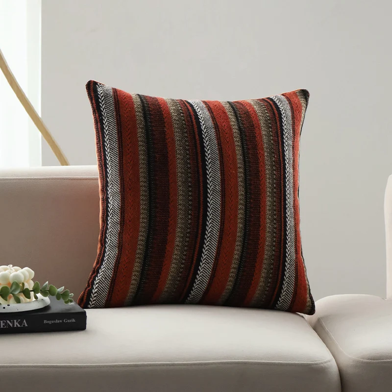 Square cushion cover with woven stripe and chenille structure Stornfield