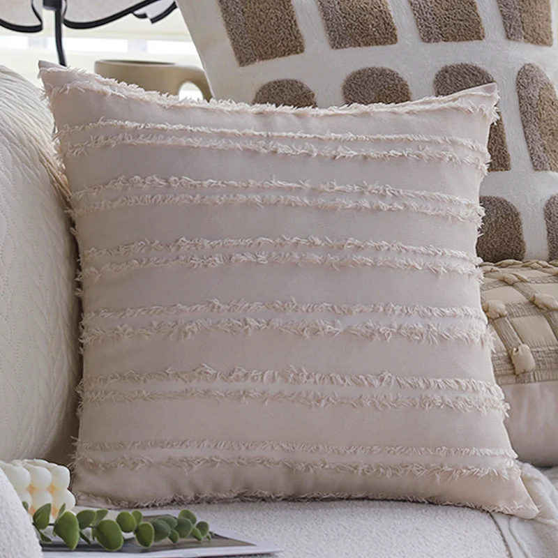 Square cushion cover with geometric knot grid and linen touch Stornfield