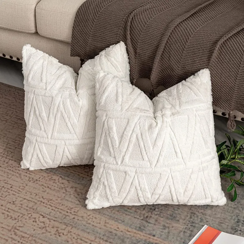 Square cushion cover with geometric chenille tufting and soft cotton mix Stornfield