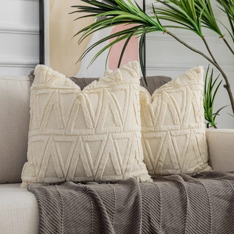 Square cushion cover with geometric chenille tufting and soft cotton mix Stornfield