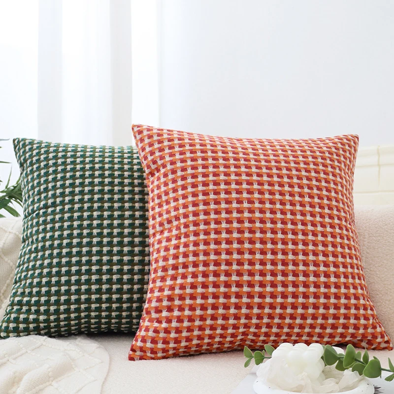 Square cushion cover with fine mini jacquard structure and textured houndstooth Stornfield