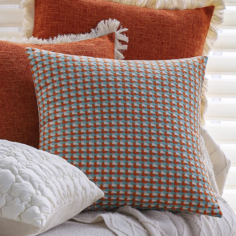Square cushion cover with fine mini jacquard structure and textured houndstooth Stornfield