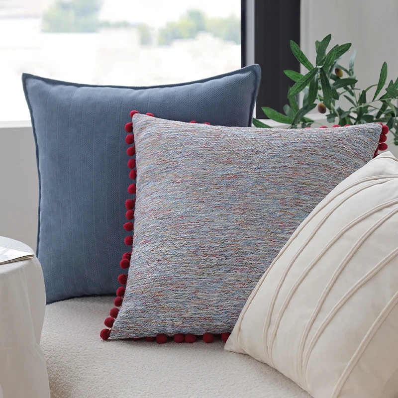 Square cushion cover with fine herringbone structure made of soft cotton blend and piping seam Stornfield
