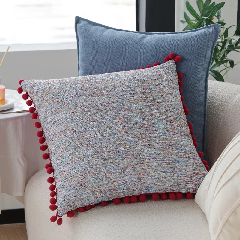Square cushion cover with fine herringbone structure made of soft cotton blend and piping seam Stornfield