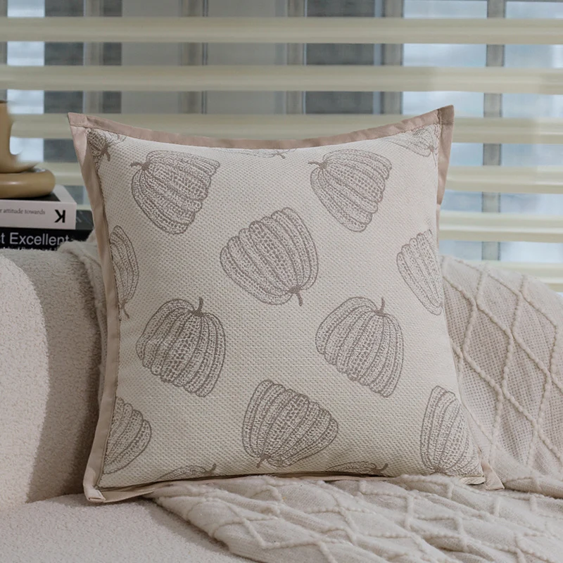Square cushion cover with fine herringbone pattern and piping Stornfield