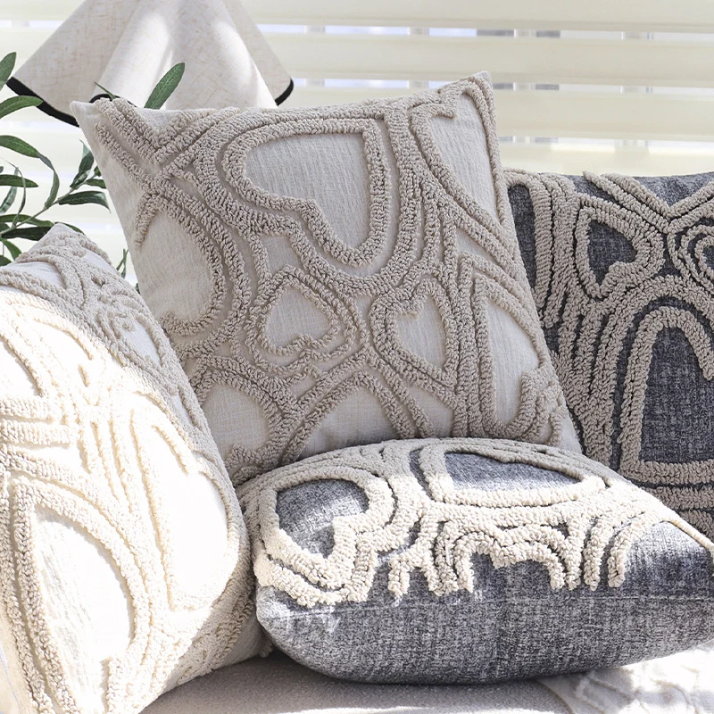 Square cushion cover with three-dimensional looped heart relief made of soft bouclé mix Stornfield