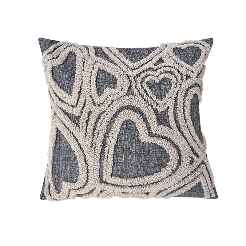 Square cushion cover with three-dimensional looped heart relief made of soft bouclé mix Stornfield