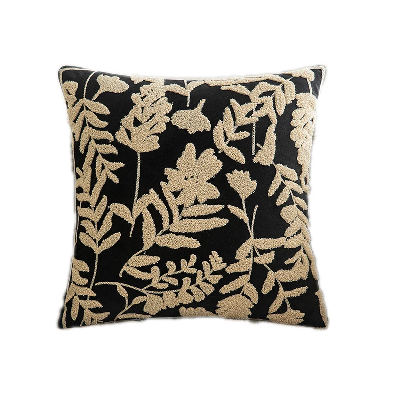 Square cushion cover with botanical tuft relief and fine piping Stornfield