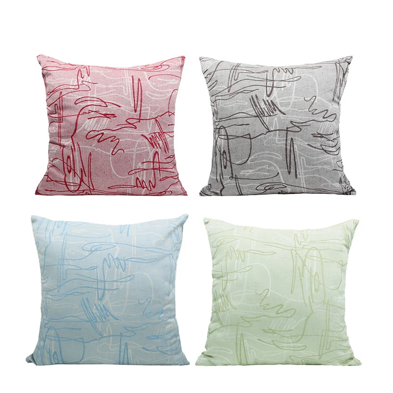 Square cushion cover with abstract line print on linen-cotton blend Stornfield