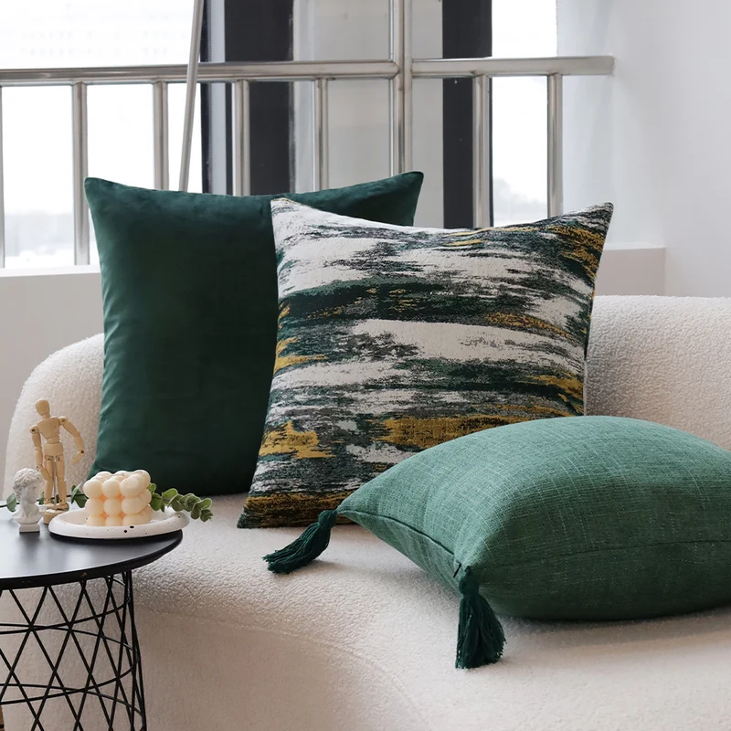 Square cushion cover with abstract jacquard watercolor pattern and concealed zipper Stornfield