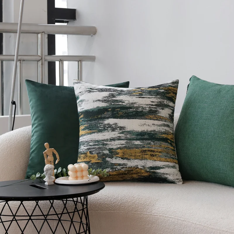 Square cushion cover with abstract jacquard watercolor pattern and concealed zipper Stornfield