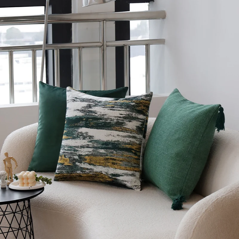 Square cushion cover with abstract jacquard watercolor pattern and concealed zipper Stornfield