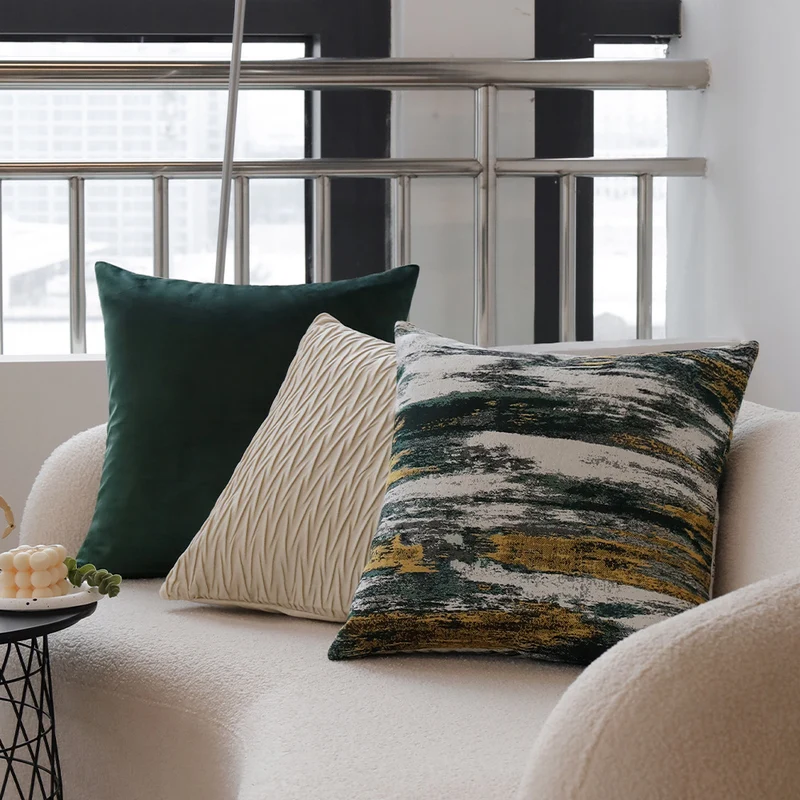 Square cushion cover with abstract jacquard watercolor pattern and concealed zipper Stornfield