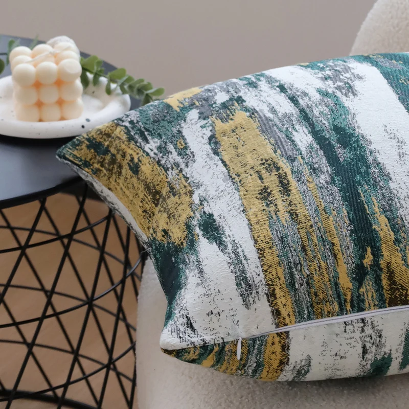 Square cushion cover with abstract jacquard watercolor pattern and concealed zipper Stornfield