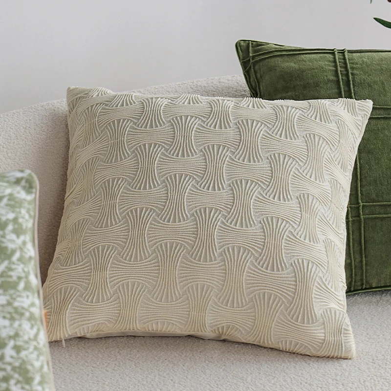 Square cushion cover with abstract houndstooth jacquard and fine linen blend Stornfield