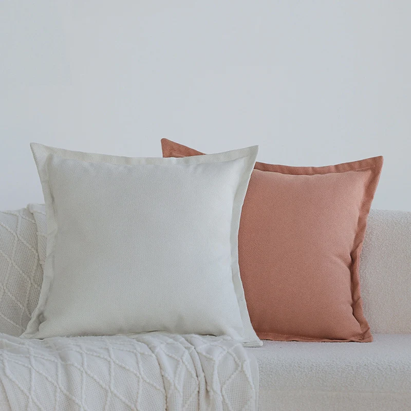 Square cushion cover in canvas look with surrounding standing seam and concealed zipper Stornfield