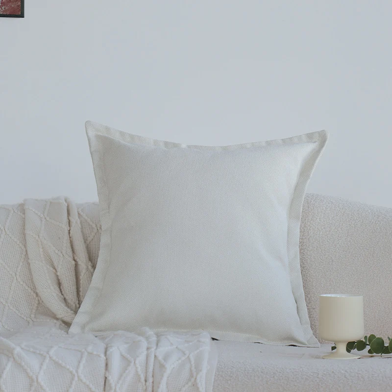 Square cushion cover in canvas look with surrounding standing seam and concealed zipper Stornfield