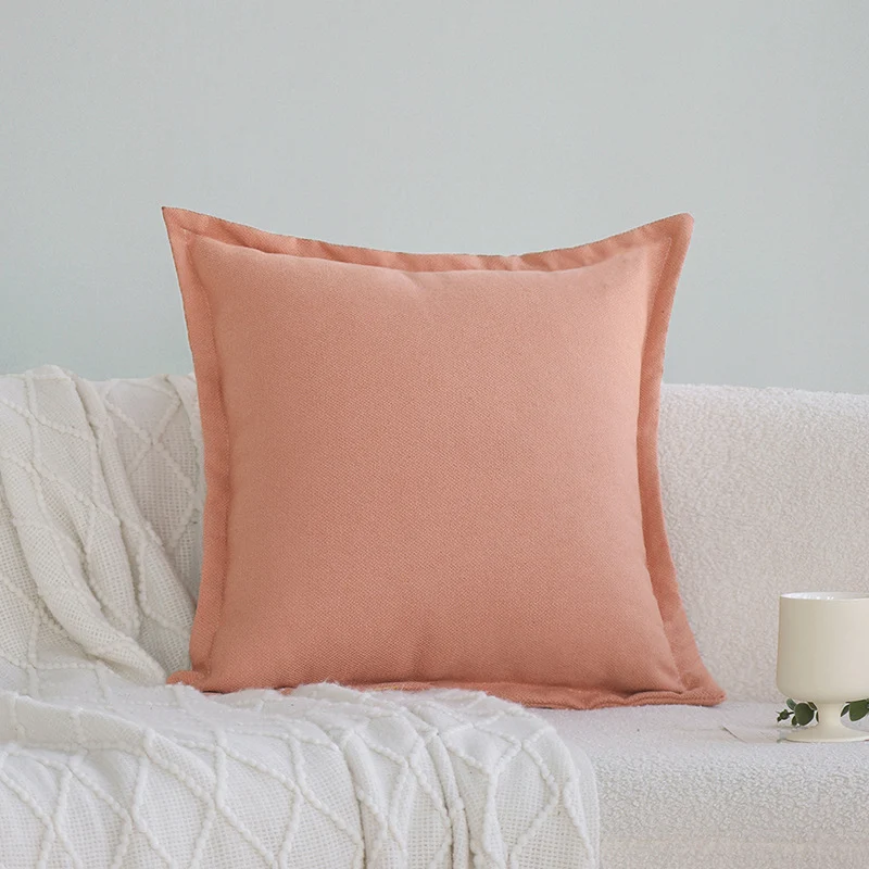 Square cushion cover in canvas look with surrounding standing seam and concealed zipper Stornfield