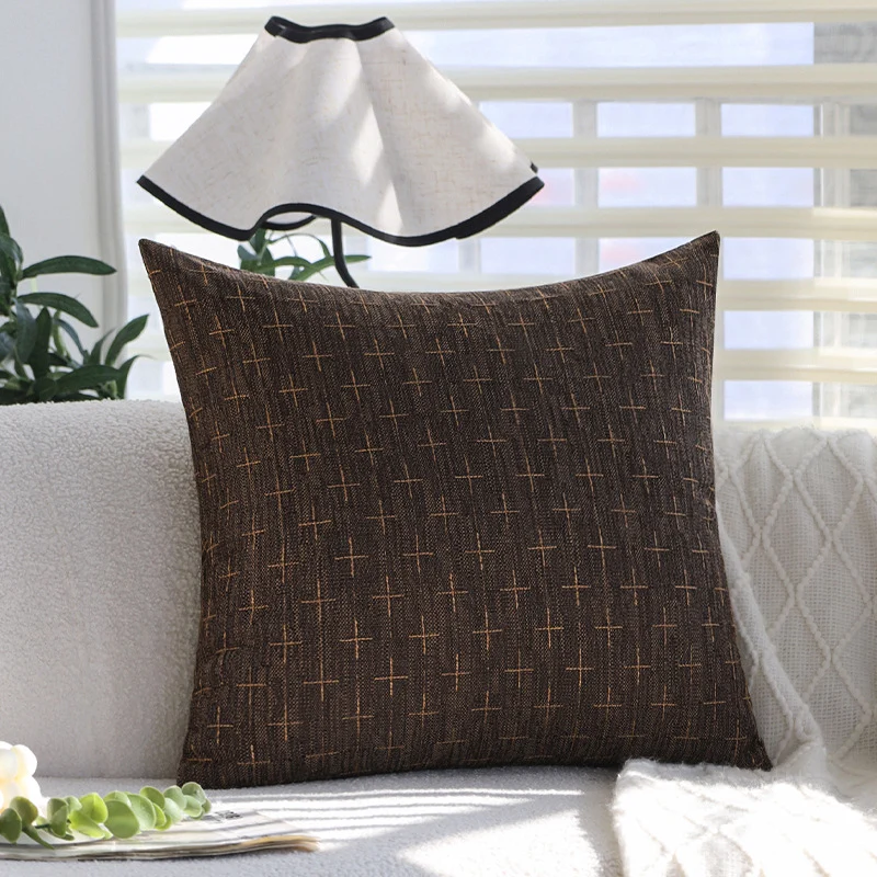 Square cushion cover in Scandinavian minimal style with woven cross pattern and natural linen look Stornfield