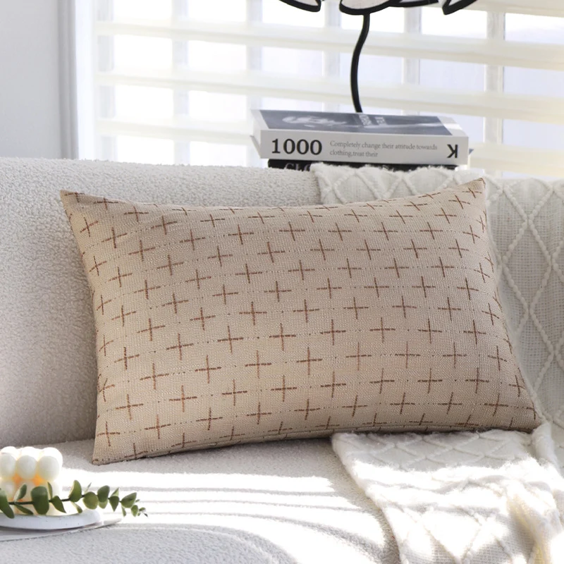 Square cushion cover in Scandinavian minimal style with woven cross pattern and natural linen look Stornfield