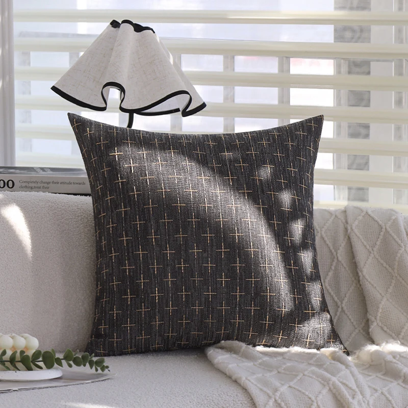 Square cushion cover in Scandinavian minimal style with woven cross pattern and natural linen look Stornfield
