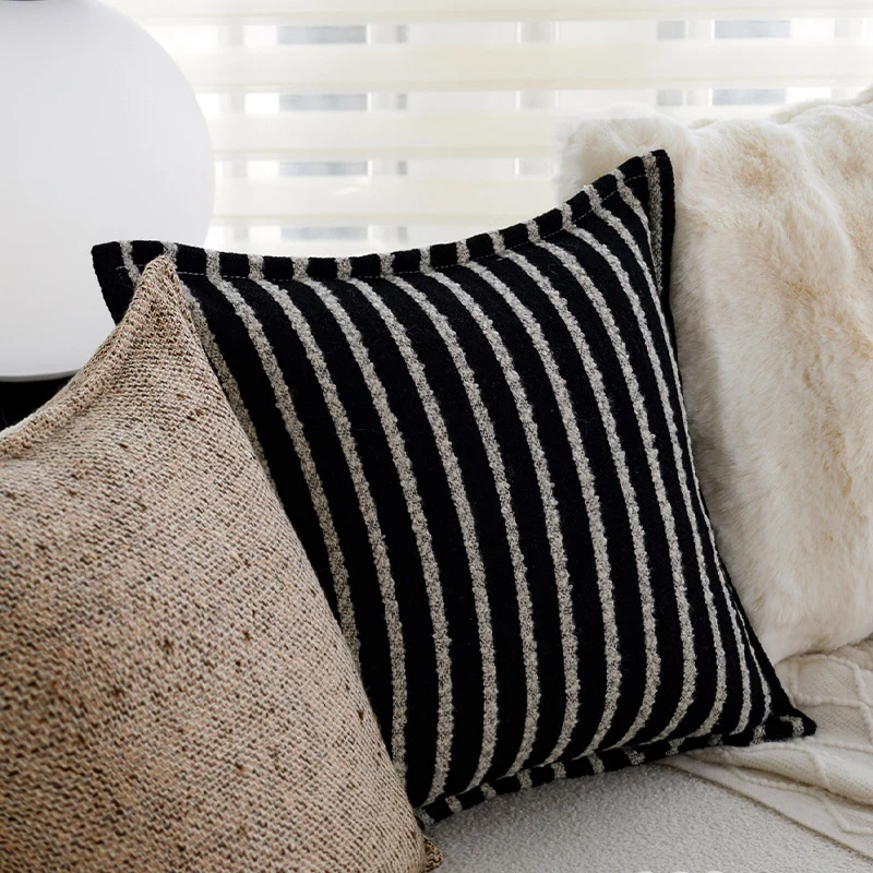 Square cushion cover in linen-tweed look with dense boucle structure and fine piping seam Stornfield