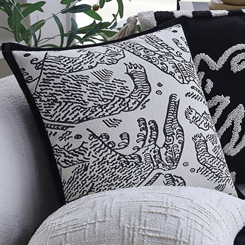 Square cushion cover in linen look with geometric relief, piping edge and concealed zipper Stornfield