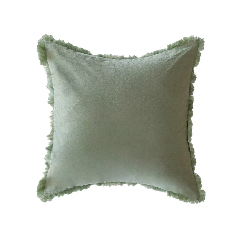 Square cushion cover in boho style with 3D tufting, tassels and soft cotton texture Stornfield