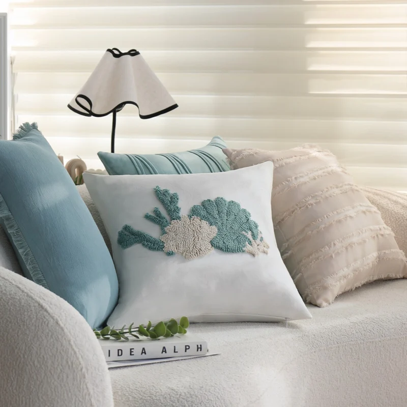 Square cushion cover in boho look with flat fringe runs and linen appearance, concealed zipper Stornfield