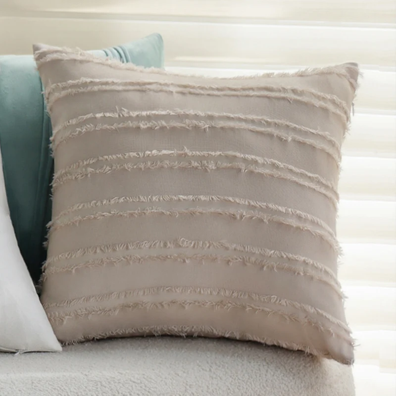 Square cushion cover in boho look with flat fringe runs and linen appearance, concealed zipper Stornfield