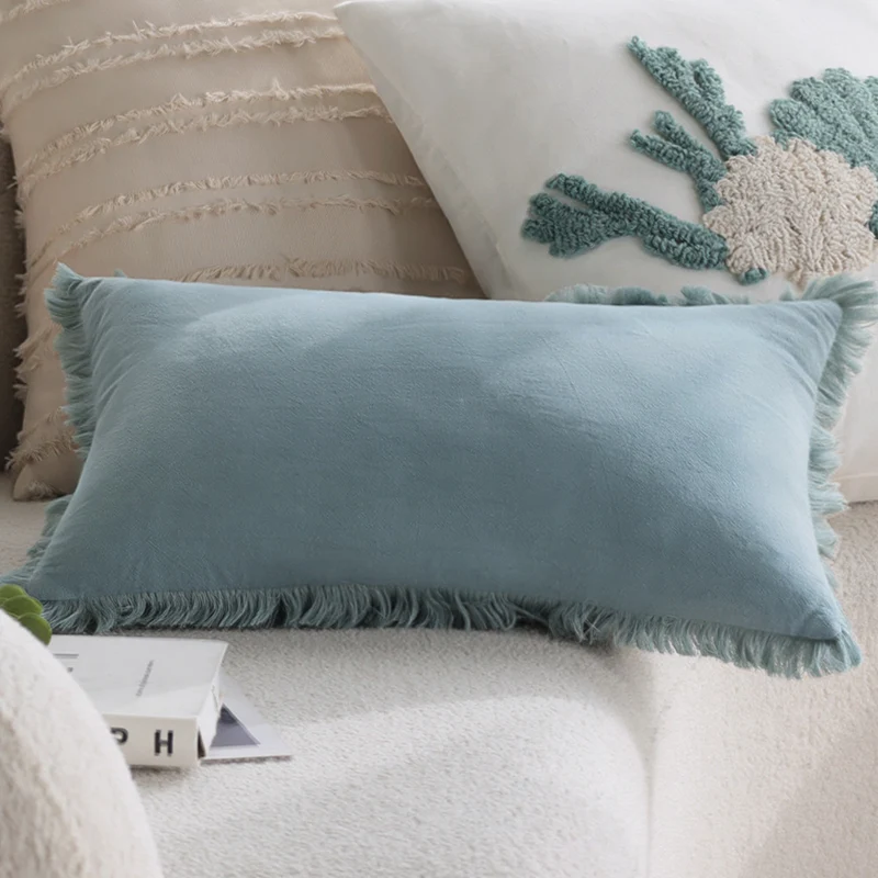 Square cushion cover in boho look with flat fringe runs and linen appearance, concealed zipper Stornfield