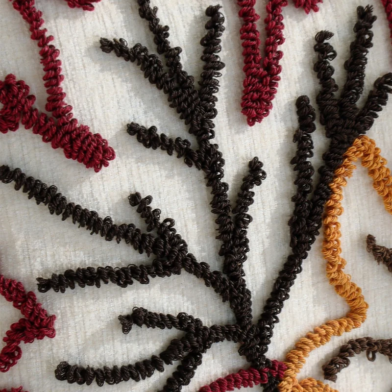 Square cushion cover Stornfield with hand-tufted leaf appliqué and cotton-linen blend