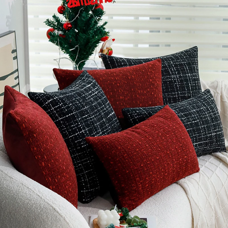 Square cushion cover Stornfield made of textured tweed bouclé with woven check pattern