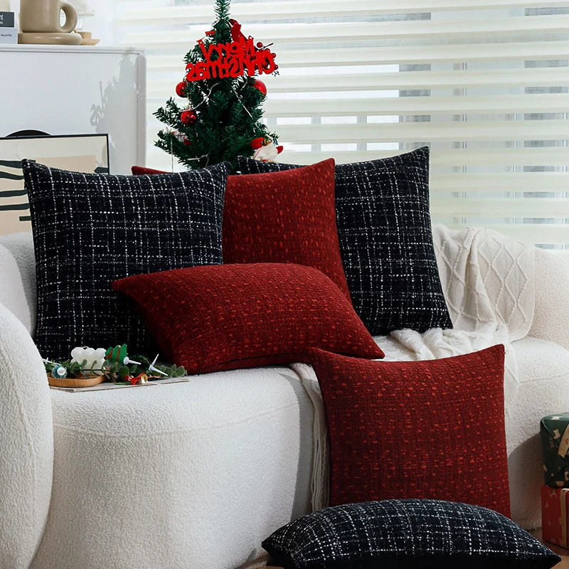Square cushion cover Stornfield made of textured tweed bouclé with woven check pattern