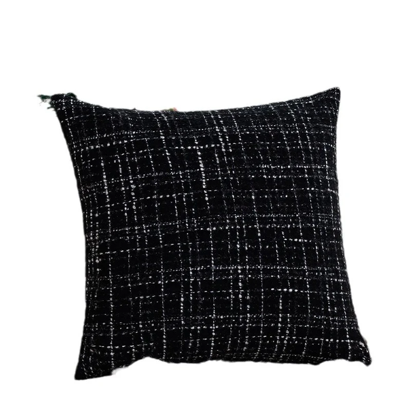 Square cushion cover Stornfield made of textured tweed bouclé with woven check pattern