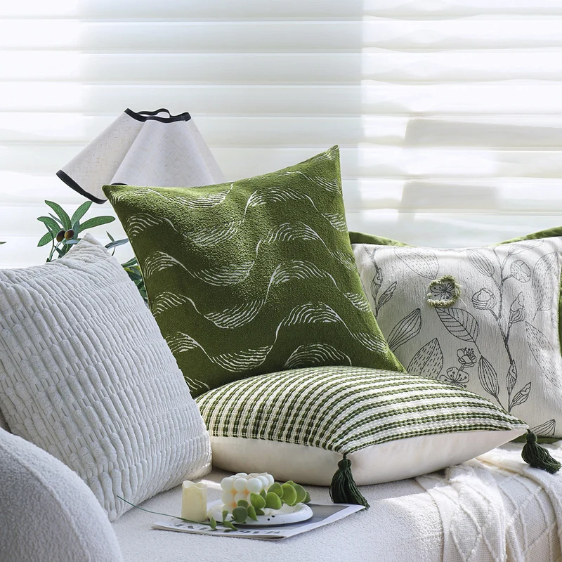 Square cushion cover made of microvelours with subtle wave structure Stornfield