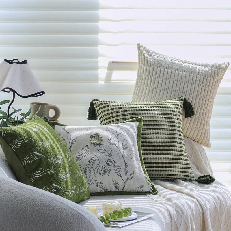 Square cushion cover made of microvelours with subtle wave structure Stornfield