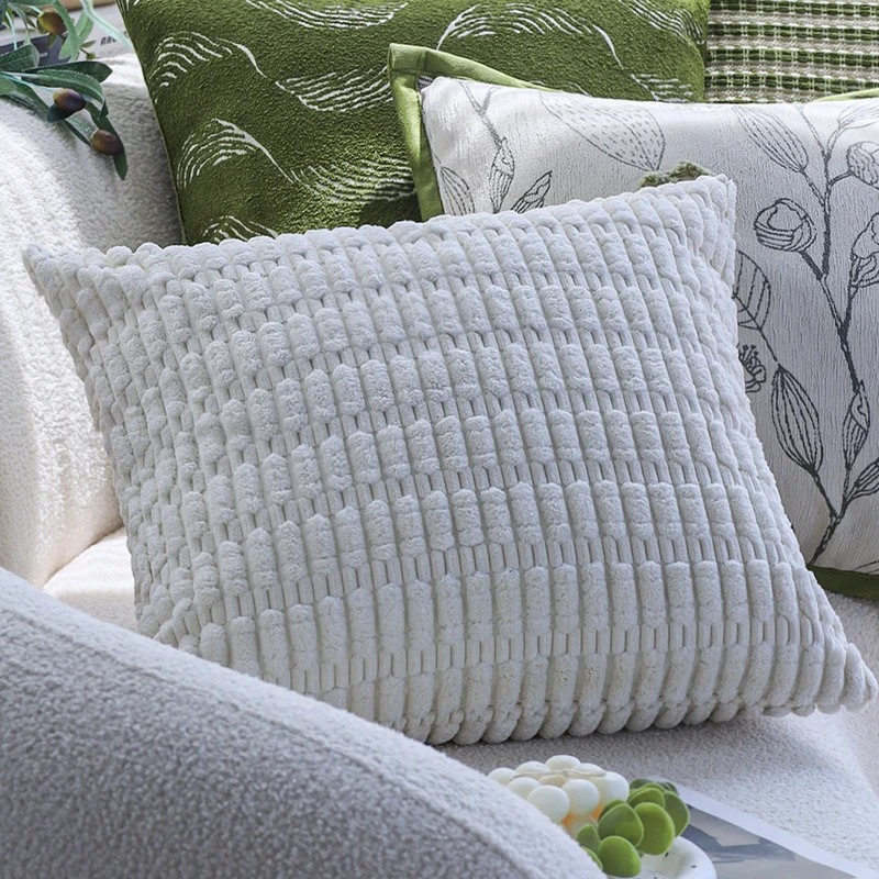 Square cushion cover made of microvelours with subtle wave structure Stornfield