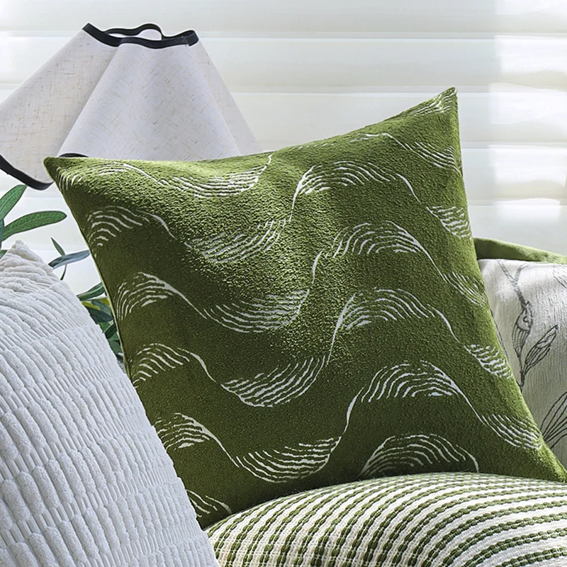 Square cushion cover made of microvelours with subtle wave structure Stornfield