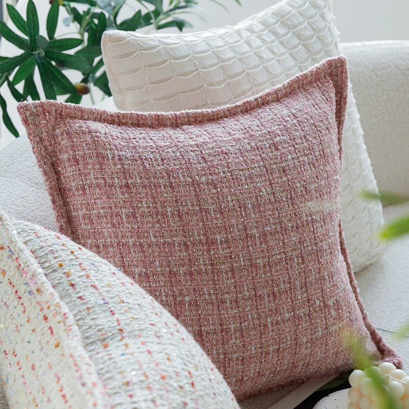 Square cushion cover made of mottled bouclé weave structure with decorative piped edge Stornfield