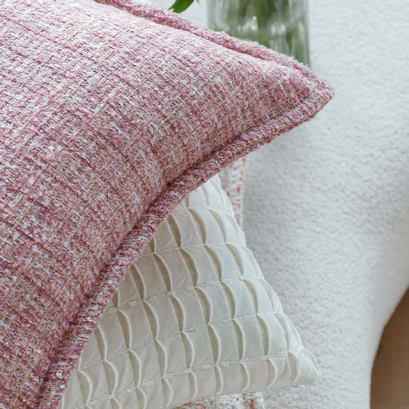 Square cushion cover made of mottled bouclé weave structure with decorative piped edge Stornfield
