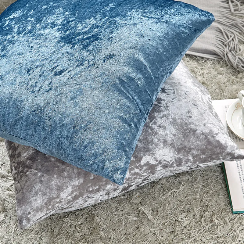 Square cushion cover made of crushed velvet with a soft texture and concealed zipper Stornfield