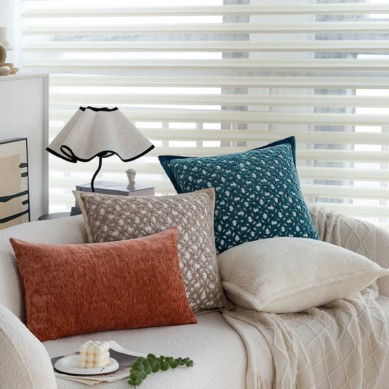 Square sofa cushion cover made of textured plush with fine piping Stornfield