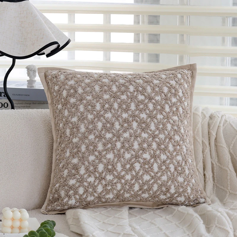 Square sofa cushion cover made of textured plush with fine piping Stornfield