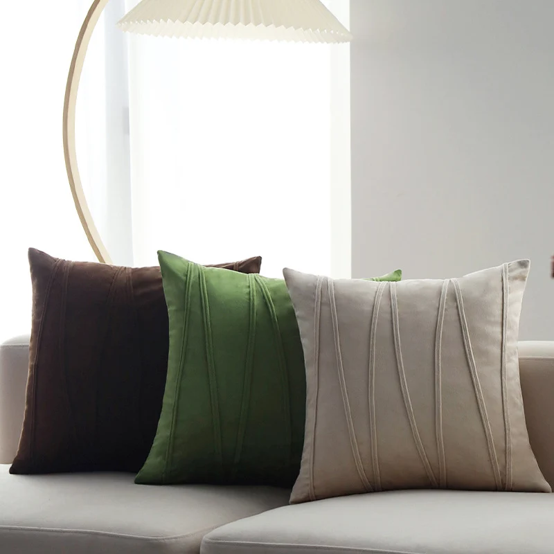 Square velvet decorative pillow cover with decorative curved seams Stornfield