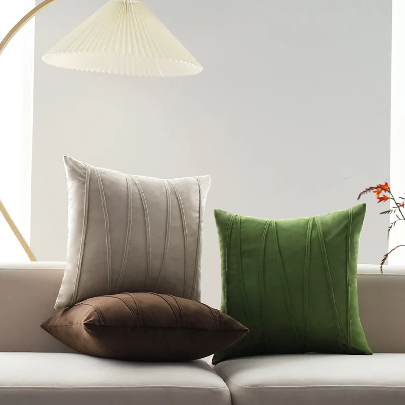 Square velvet decorative pillow cover with decorative curved seams Stornfield