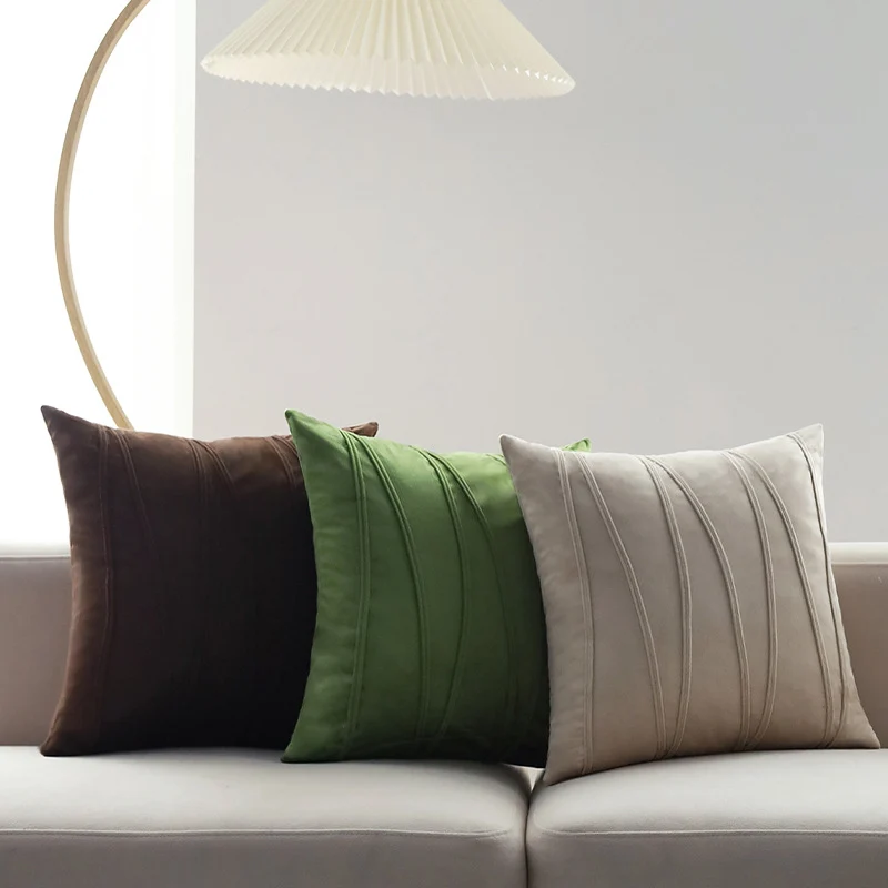 Square velvet decorative pillow cover with decorative curved seams Stornfield