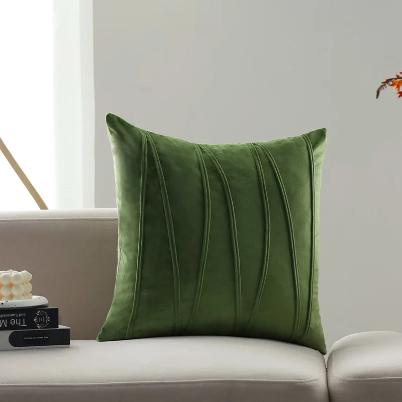 Square velvet decorative pillow cover with decorative curved seams Stornfield