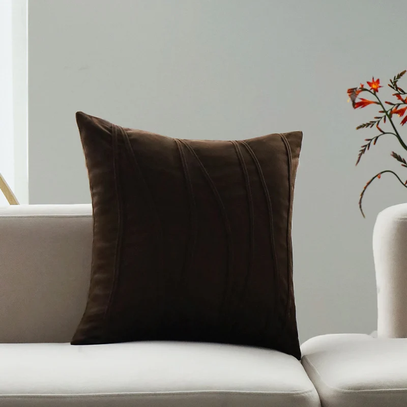 Square velvet decorative pillow cover with decorative curved seams Stornfield