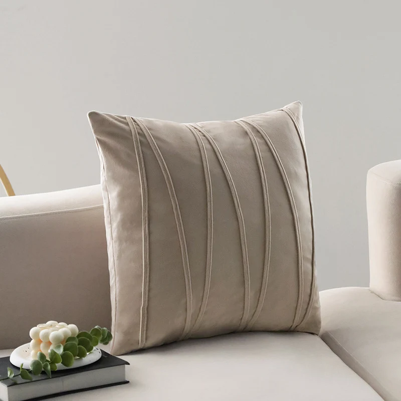 Square velvet decorative pillow cover with decorative curved seams Stornfield